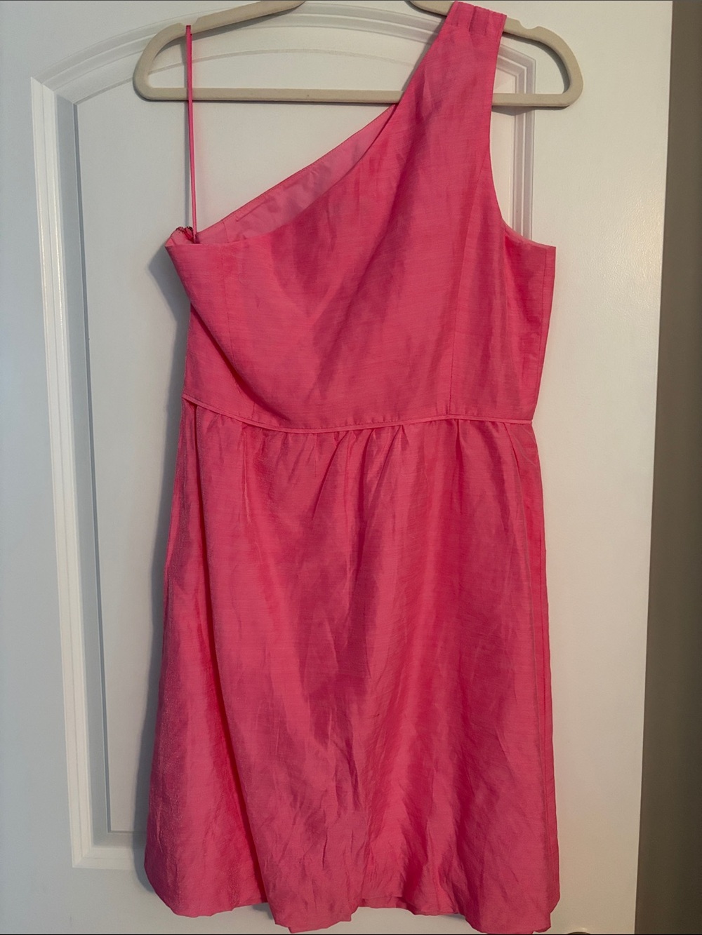 Women’s J. Crew Pink One Shoulder Linen Blend Dress size 10